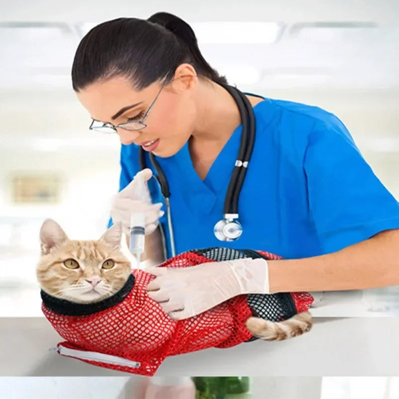 Sac de Toilettage pour Chat – Filet Anti-Griffures & Soins