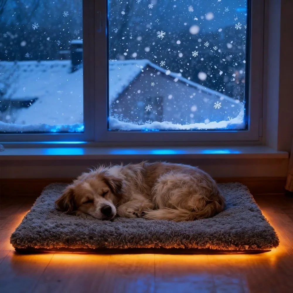 Chien installé sur le tapis chauffant autochauffant - Les Trésors d'Owka