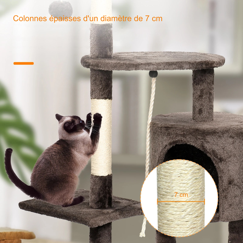 Trois poteaux gainés de sisal et corde en sisal de l'arbre à chat 112 cm, un chat qui fait ses griffes — Les Trésors d'Owka