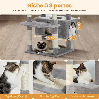 Niche à 3 portes de 53 x 30 x 25 cm, ouverte aussi par le dessus, de l'arbre à chat 180 cm en 184 cm — Les Trésors d'Owka