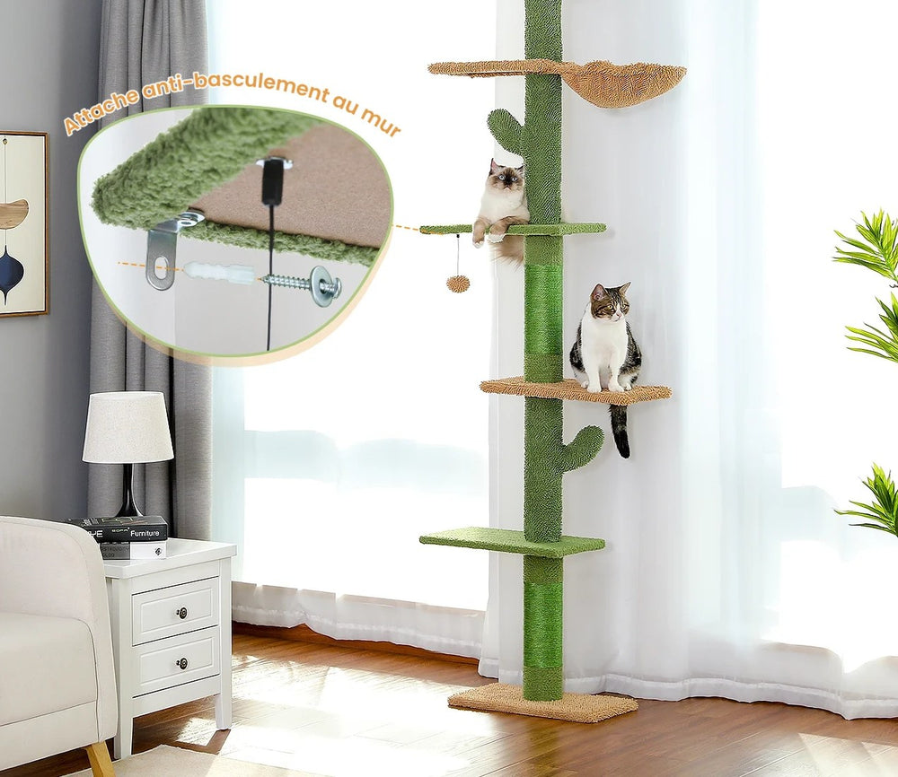 Attache anti-basculement d'un arbre à chat : équerre, cheville, vis et lien à fixer au mur — Les Trésors d'Owka