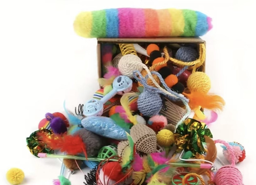Coffret de jouets pour chat de 28 jouets, photo du vendeur : souris, ressorts, balles et plumes — Les Trésors d'Owka