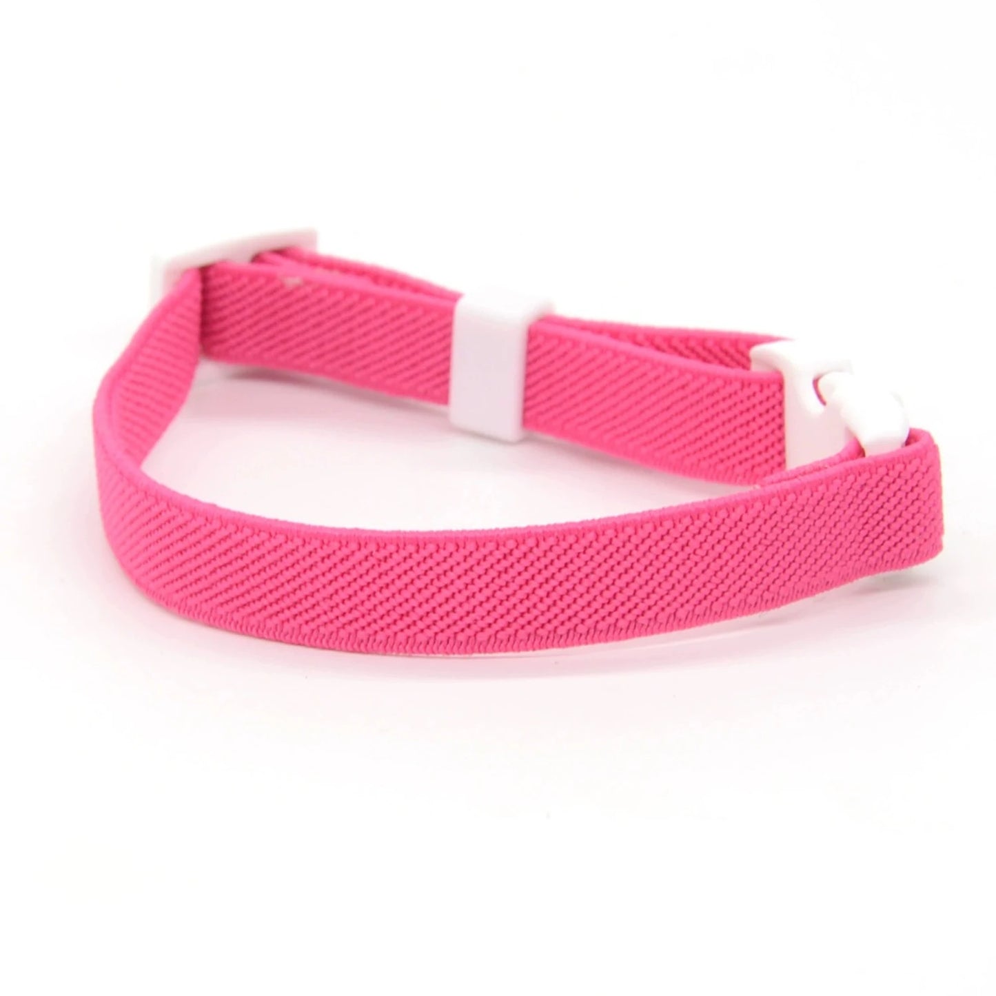 Collier pour chat en nylon élastique tressé fuchsia avec boucle de sécurité blanche réglable, design souple et confortable anti-étranglement sans grelot.