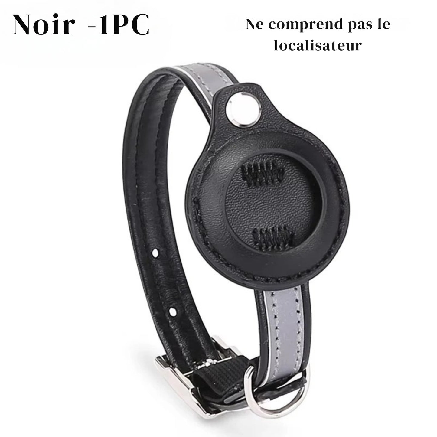 Collier gps pour chat noir réfléchissant (unité seule) avec support AirTag intégré. Ce collier gps chat réglable possède une bande haute visibilité et une boucle de sécurité robuste. Une solution de protection type collier gps à chat bureau idéale pour fixer votre propre traceur de localisation en toute sécurité.