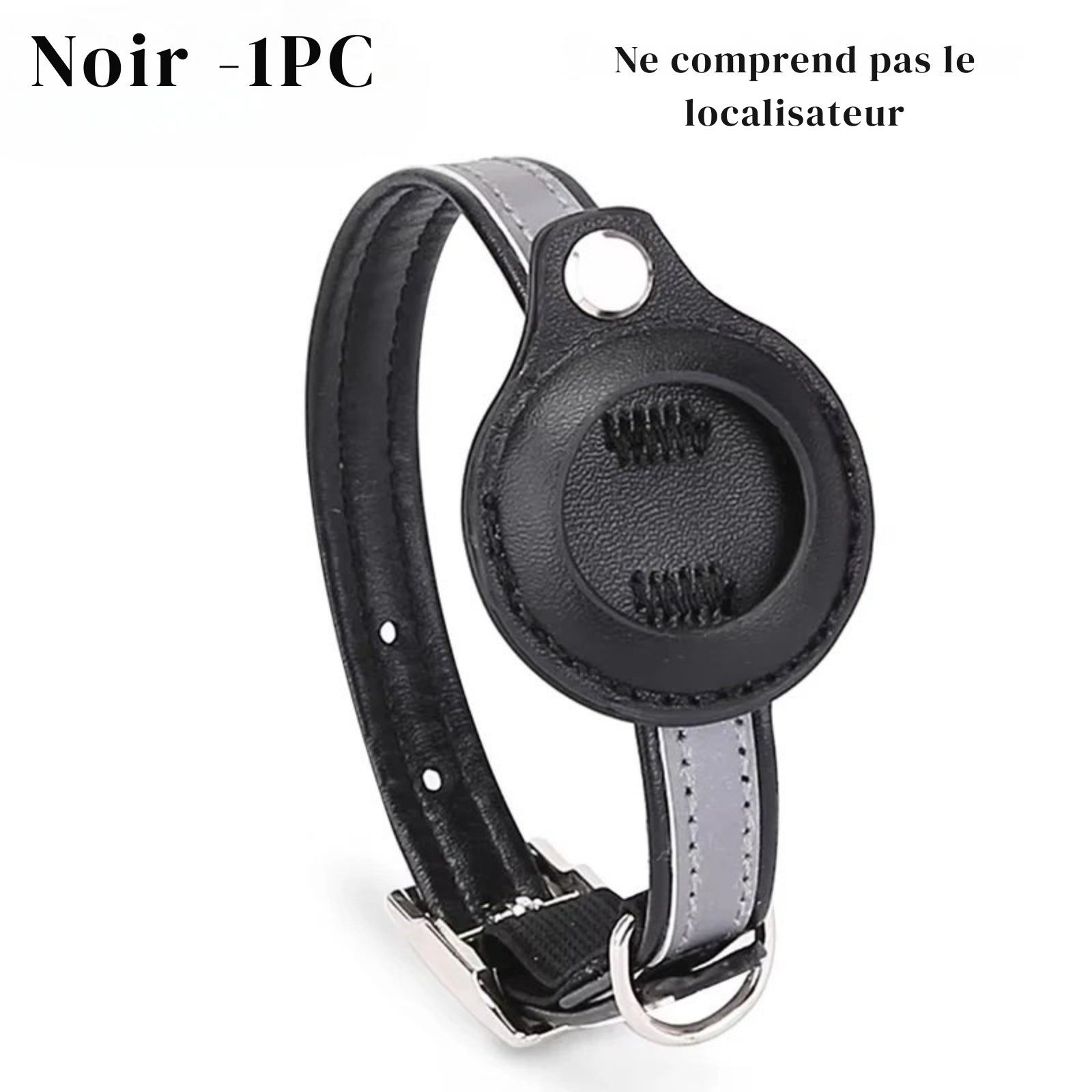 Collier gps pour chat noir réfléchissant (unité seule) avec support AirTag intégré. Ce collier gps chat réglable possède une bande haute visibilité et une boucle de sécurité robuste. Une solution de protection type collier gps à chat bureau idéale pour fixer votre propre traceur de localisation en toute sécurité.