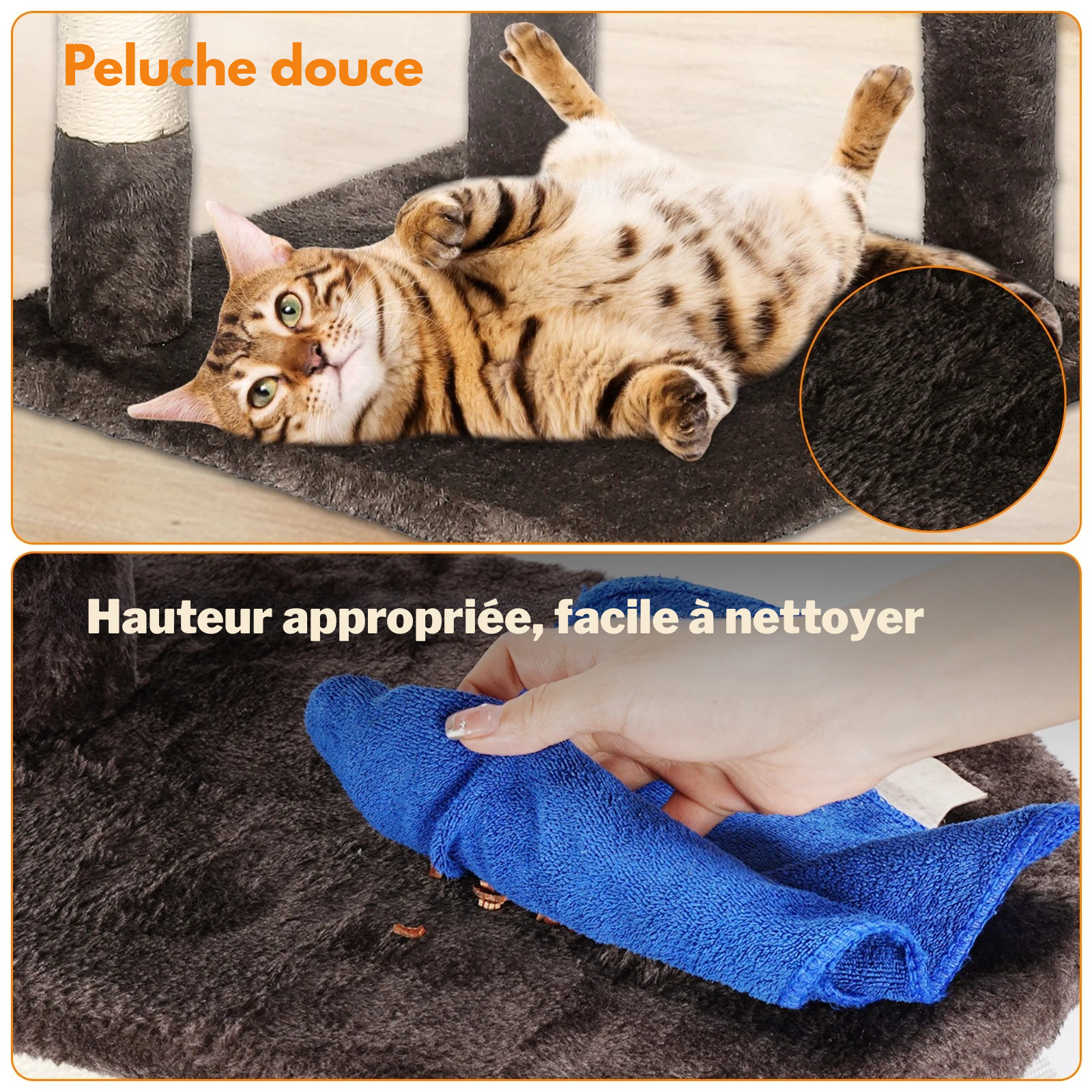 Collier pour chat crème en tissu ultra-doux orné d'une grande fleur en tricot beige et rose poudré. Vue d'un collier chaton ajustable muni d'une clochette argentée et d'une boucle de sécurité grise. Accessoire confortable style kawaii bohème pour collier chat. Les Trésors d'Owka.