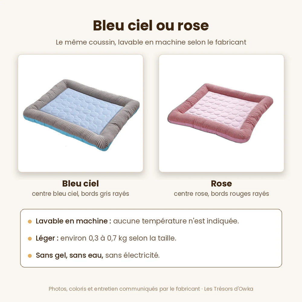 Coussin rafraîchissant pour chat à rebords, en bleu ciel et en rose, lavable en machine — Les Trésors d'Owka
