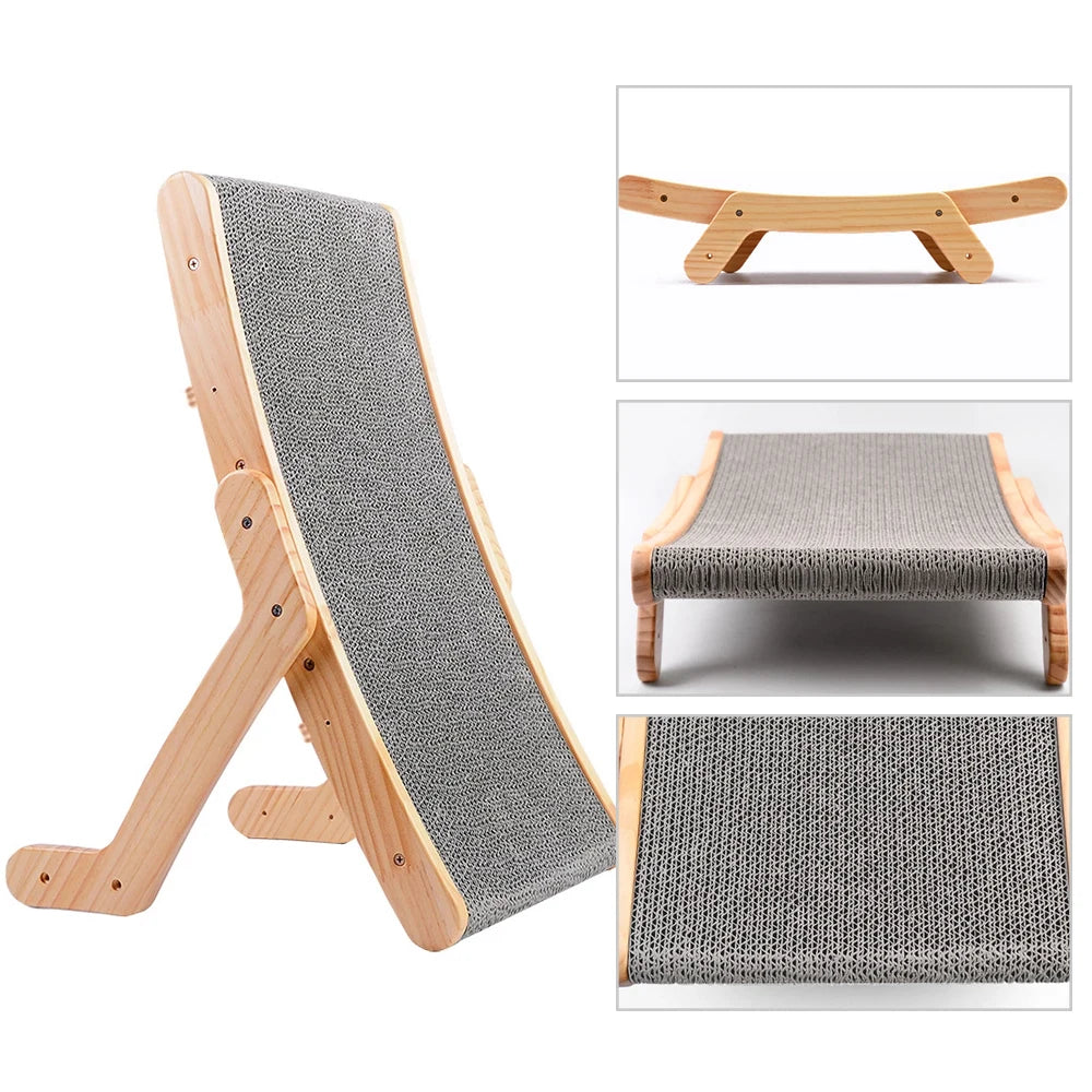 Détails techniques du griffoir pour chat modulable en bois. Gros plan sur la surface de griffage en sisal haute densité et le cadre robuste. Ce griffoir chat Les Trésors d'Owka est montré sous plusieurs angles : profil incurvé et vue de face. Griffoir sisal chat premium alliant design et durabilité.