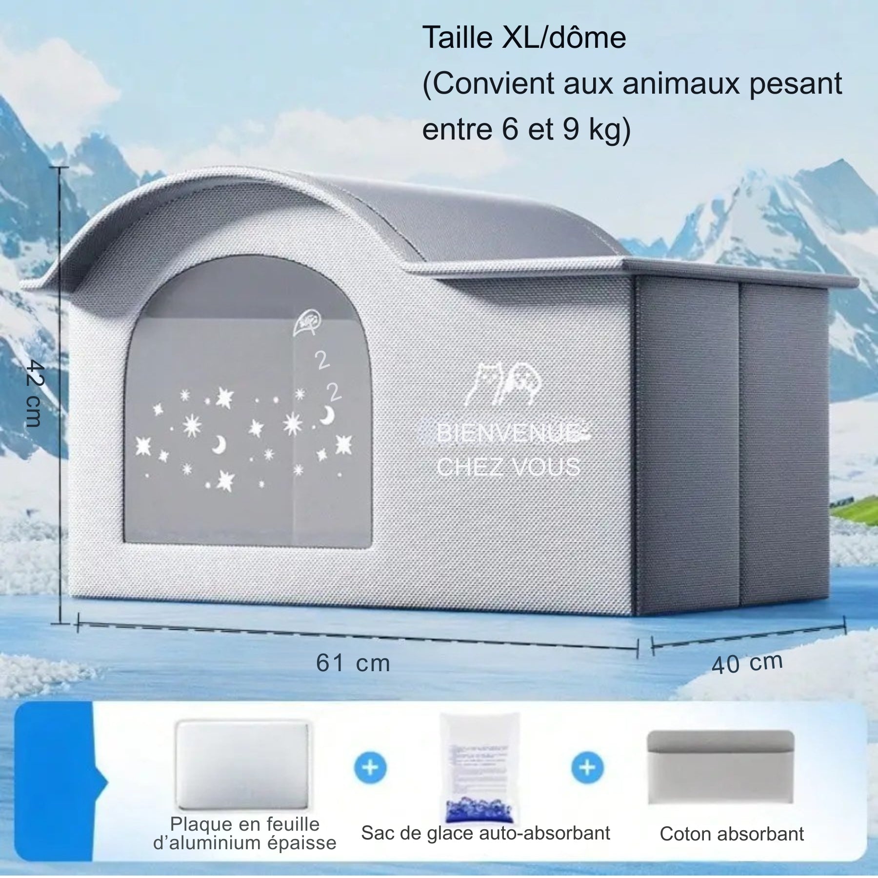 Dimensions de la grande maison rafraîchissante taille XL pour grands chats et petits chiens - Les Trésors d'Owka
