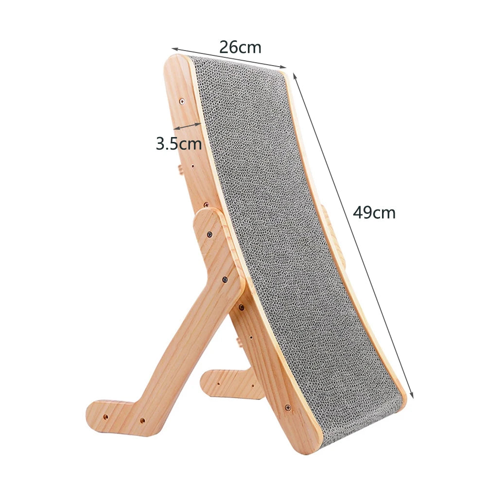Dimensions du griffoir pour chat en bois : longueur 49cm, largeur 26cm et épaisseur 3,5cm. Schéma technique du griffoir chat modulable Les Trésors d'Owka. Griffoir sisal chat robuste avec cadre en bois massif pour une stabilité maximale lors du griffage.