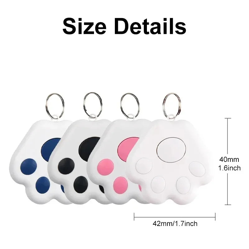 Dimensions détaillées du mini traceur Bluetooth en forme de patte : 42mm de largeur sur 40mm de hauteur, design ultra-compact et léger pour colliers de chats et chiens.