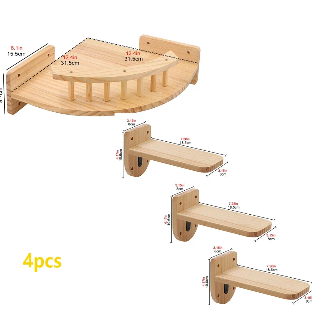 Balcon d'angle mural pour chat de 31,5 cm à balustrade en bois, livré avec trois marches de 18,5 x 8 cm — Les Trésors d'Owka