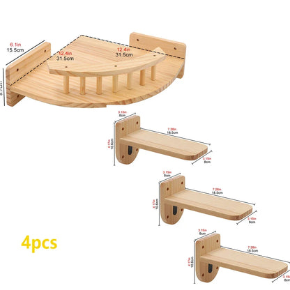 Balcon d'angle mural pour chat de 31,5 cm à balustrade en bois, livré avec trois marches de 18,5 x 8 cm — Les Trésors d'Owka