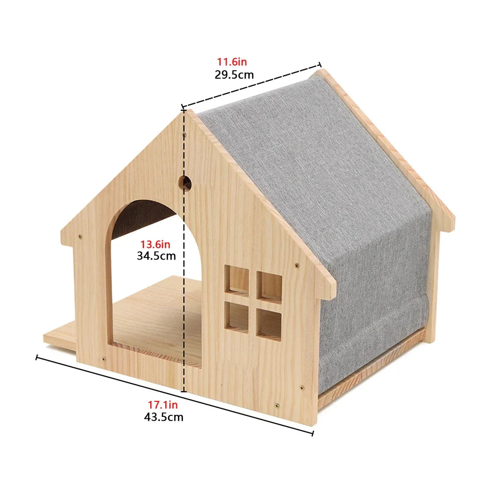 Cabane murale pour chat en bois à toit gris, porte en arche et fenêtre, 43,5 x 29,5 x 34,5 cm — Les Trésors d'Owka