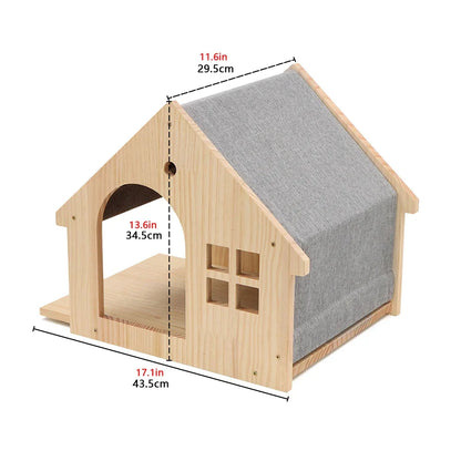 Cabane murale pour chat en bois à toit gris, porte en arche et fenêtre, 43,5 x 29,5 x 34,5 cm — Les Trésors d'Owka