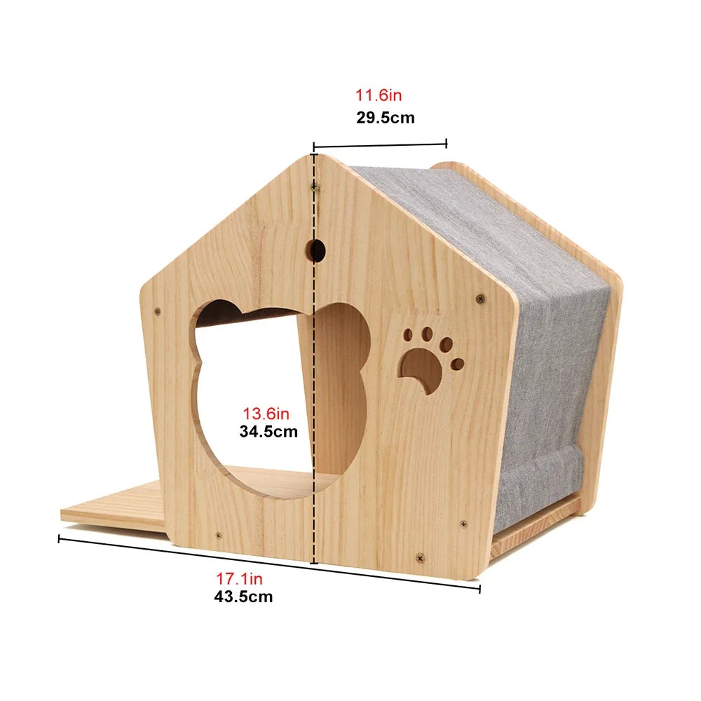 Cabane murale pour chat en bois à porte en forme d'ourson et toit gris, 43,5 x 29,5 x 34,5 cm — Les Trésors d'Owka