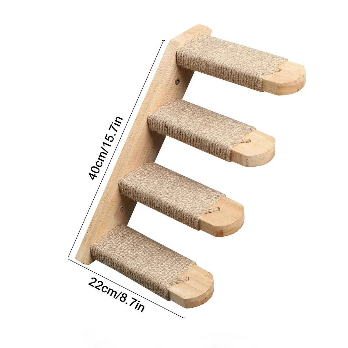 Échelle murale pour chat de 40 cm à 4 marches en bois gainées de corde de jute, à fixer au mur — Les Trésors d'Owka