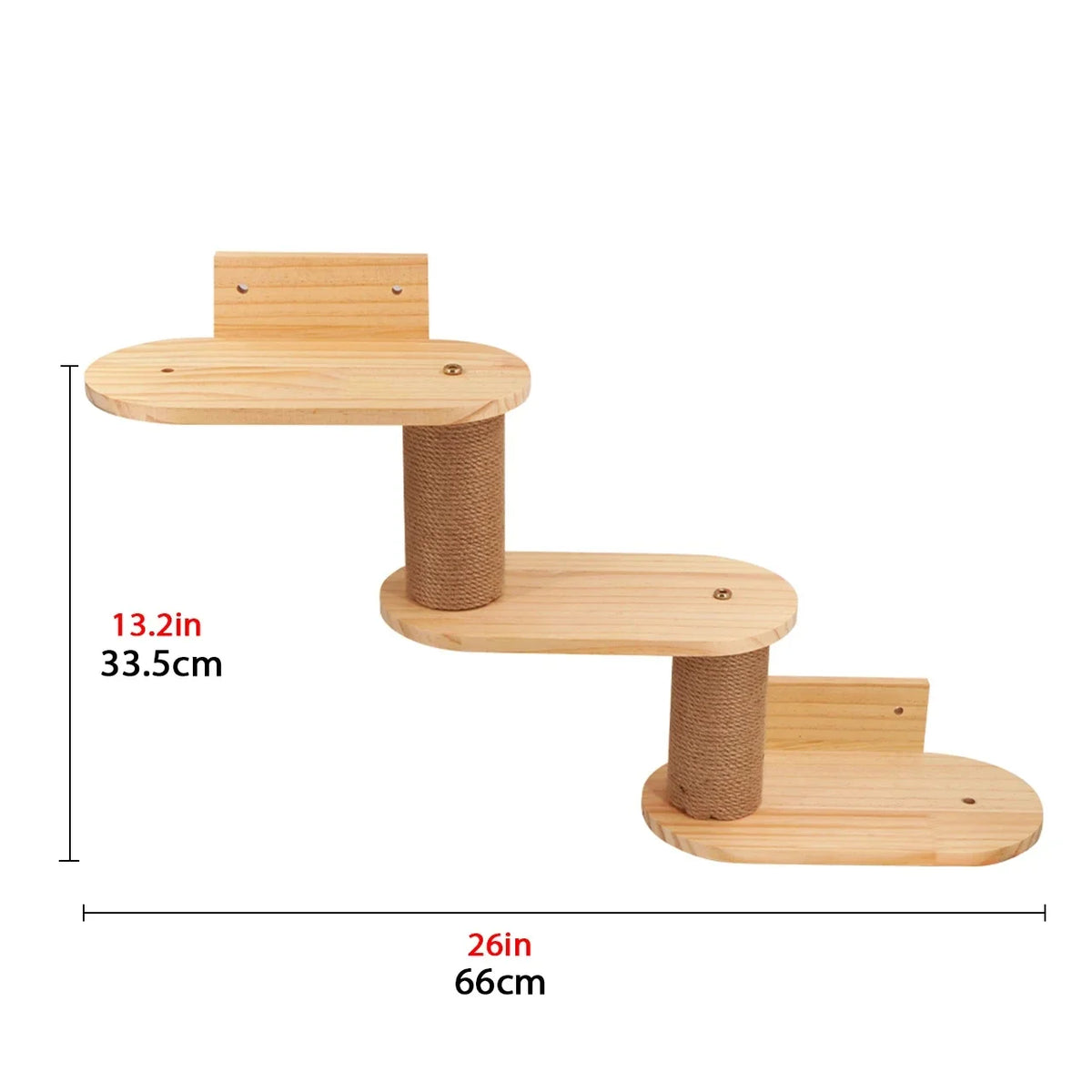 Escalier mural pour chat de 3 plateformes en bois reliées par 2 poteaux gainés de corde, 66 x 33,5 cm — Les Trésors d'Owka