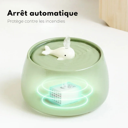 Fontaine à eau pour chat en céramique verte avec système d'arrêt automatique intelligent de la pompe pour prévenir la marche à sec et les risques d'incendie