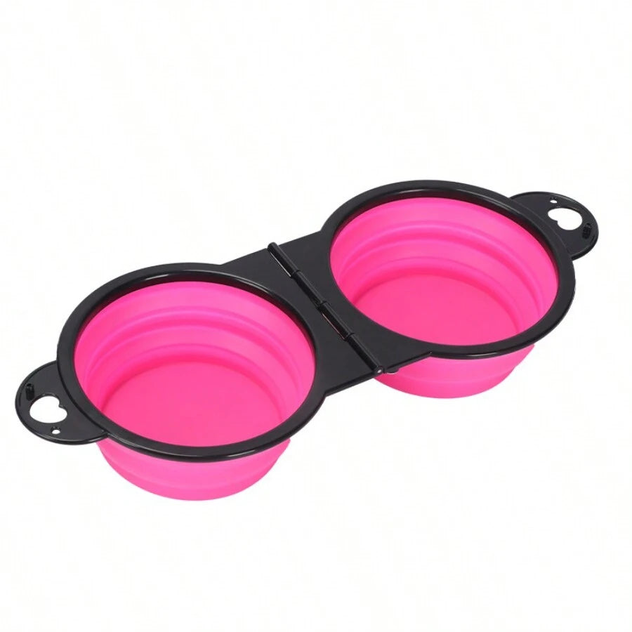 Gamelle pliable double rose et noire en silicone alimentaire pour chat et chien. Accessoire Les Trésors d'Owka : gamelle pliable pour chat portable et compacte pour le voyage. Gamelle voyage 2-en-1 idéale pour l'eau et les croquettes en extérieur.