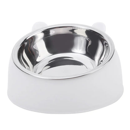 Gamelle pour chat inclinée 15° en acier inoxydable avec support ergonomique blanc design oreilles de chat. Cette gamelle chat orthopédique blanche assure un confort digestif optimal et une hygiène parfaite grâce à son bol en inox amovible. Une gamelle élégante, durable et anti-vomi pour le bien-être de votre animal.