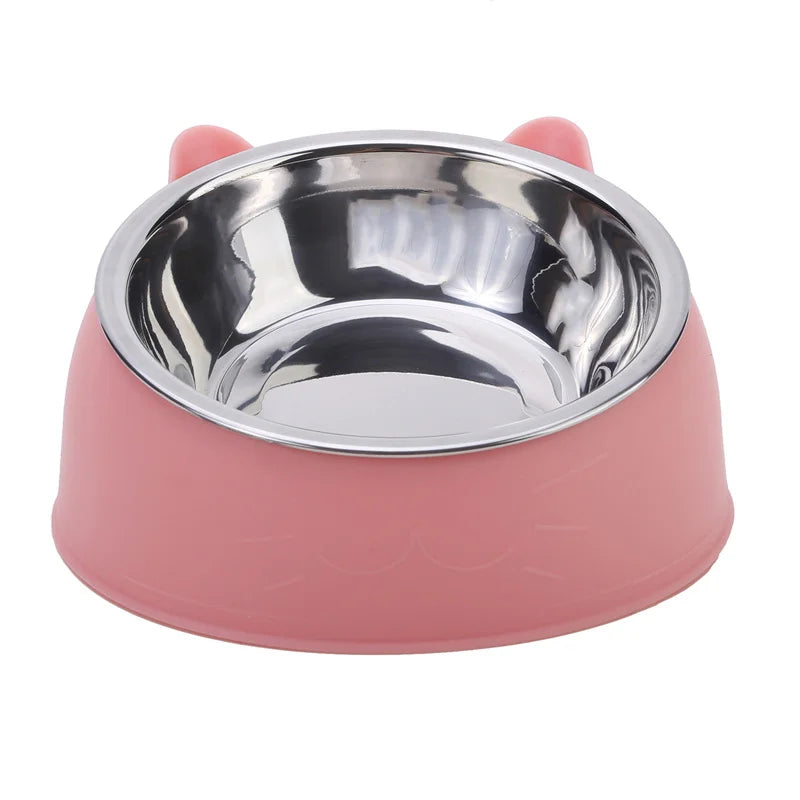 Gamelle pour chat inclinée 15° en acier inoxydable avec support ergonomique rose poudré design oreilles de chat. Cette gamelle chat orthopédique rose assure un confort digestif optimal et une hygiène parfaite grâce à son bol en inox amovible. La meilleure gamelle anti-vomi élégante pour le bien-être de votre animal.
