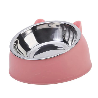 Gamelle pour chat inclinée 15° en acier inoxydable avec support ergonomique rose poudré design oreilles de chat. Cette gamelle chat orthopédique rose assure un confort digestif optimal et une hygiène parfaite grâce à son bol en inox amovible. La meilleure gamelle anti-vomi élégante pour le bien-être de votre animal.