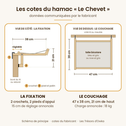 Cotes du hamac chat pour lit « Le Chevet » : 47 x 38 cm, 21 cm de haut, crochets et pieds d'appui — Les Trésors d'Owka
