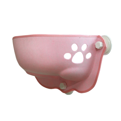 Hamac de fenêtre pour chat en feutre rose avec découpe décorative en forme de patte, doté de ventouses à vis haute performance pour une fixation stable et sécurisée sur vitre.