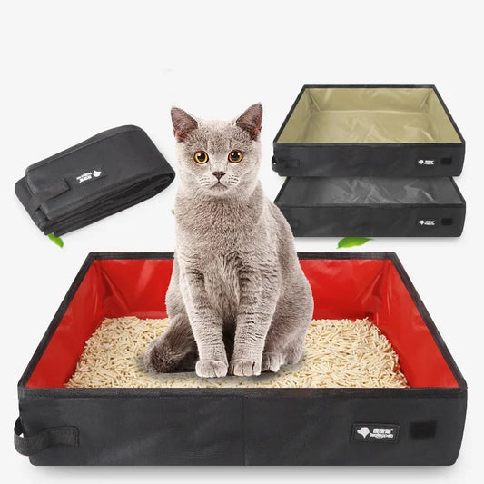 image de la litière portable de voyage en nylon avec un chat assis dedans