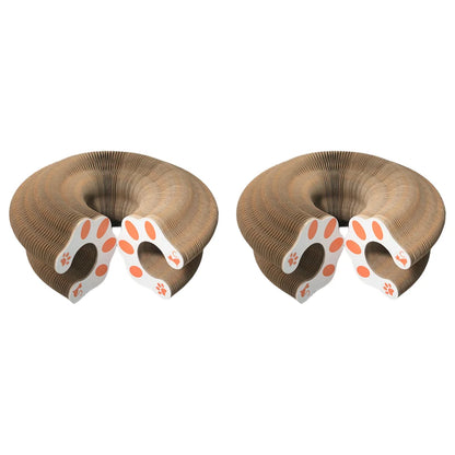 Lot de deux jouets interactifs extensibles pour chat en carton ondulé alvéolé, avec extrémités aimantées en forme de patte de chat pour un assemblage modulaire.