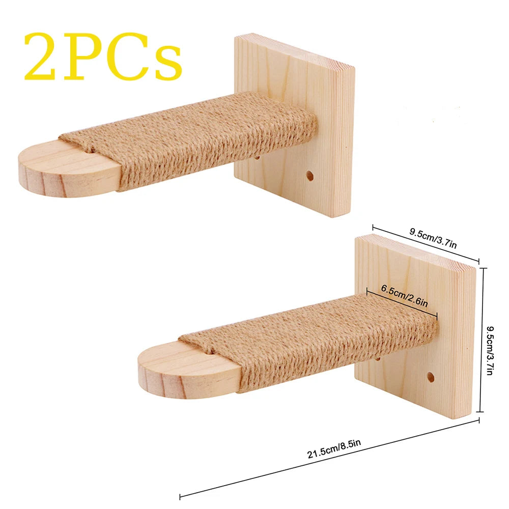 Lot de 2 marches murales pour chat en bois gainées de corde, 21,5 x 6,5 cm sur platine de 9,5 cm — Les Trésors d'Owka