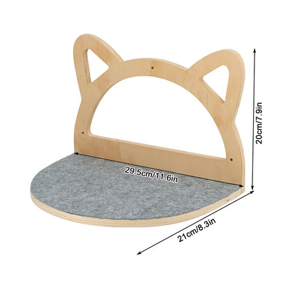 Balcon mural pour chat en bois à dossier oreilles de chat de 20 cm, assise grise de 29,5 x 21 cm — Les Trésors d'Owka