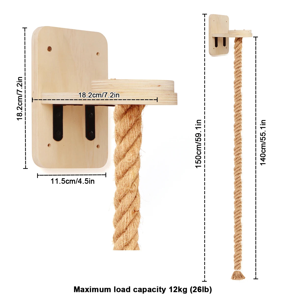Dimensions de la corde murale pour chat : 150 cm au total, 140 cm de corde, plaque de 18,2 x 11,5 cm — Les Trésors d'Owka