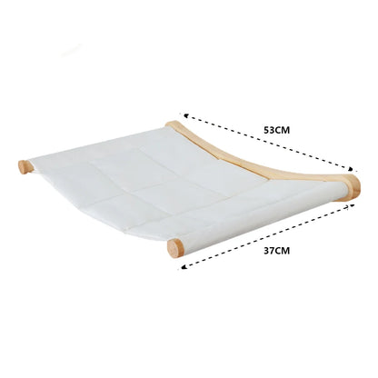 Hamac mural pour chat de 53 x 37 cm, toile blanche matelassée tendue entre deux barres de bois — Les Trésors d'Owka