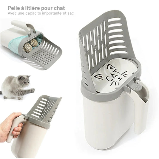 Pelle à litière avec bac et sacs intégrés – Nettoyage rapide & sans odeur pour chat