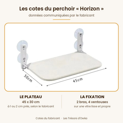 Cotes du perchoir chat fenêtre « Horizon » : plateau de 45 x 30 cm, deux bras à deux ventouses chacun — Les Trésors d'Owka