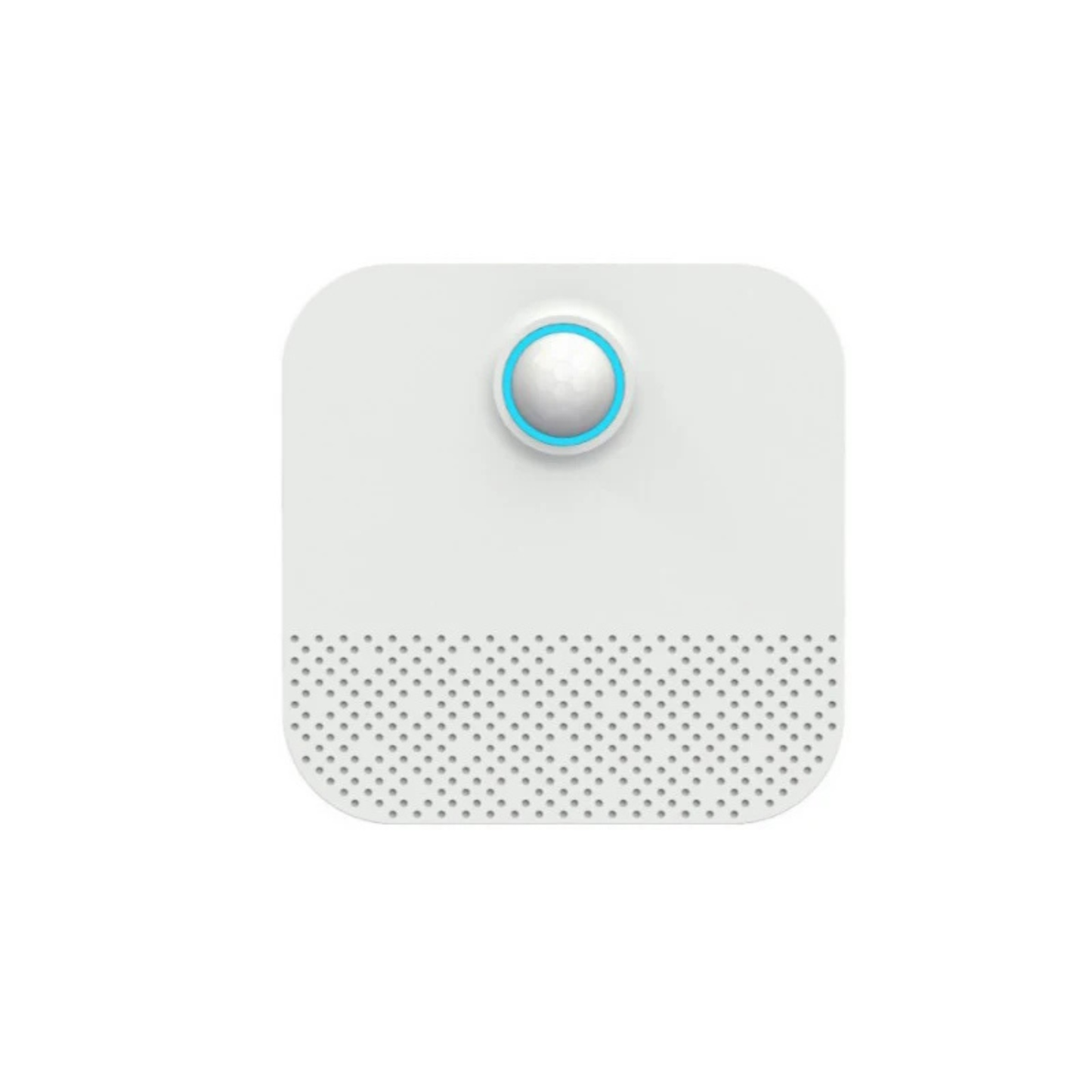 Photographie de face sur fond blanc du Purificateur d'Air Intelligent pour Litière de la boutique Les Trésors d'Owka. Ce purificateur d'air blanc au design épuré dispose d'un capteur de mouvement infrarouge avec anneau lumineux bleu pour une détection intelligente des passages. Sa grille inférieure permet une diffusion efficace et silencieuse pour éliminer 99,9% des odeurs et bactéries de la maison. Ce Purificateur d'Air chat est la solution de domotique féline idéale pour maintenir une hygiène irréprochabl