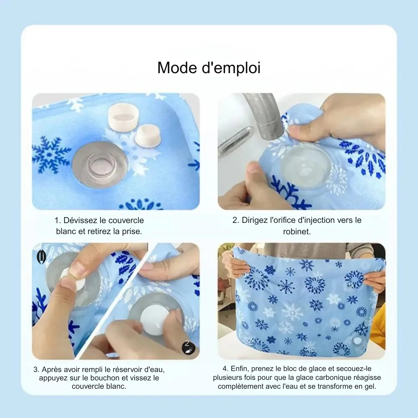 Infographie technique du tapis rafraichissant chat montrant sa résistance aux griffures (avec des ciseaux) et son imperméabilité (avec des bulles d'eau). Ce coussin rafraichissant chat bleu à flocons possède un tissu waterproof facile à nettoyer. Coussin froid pour chat durable et anti-griffes, parfait pour l'été. Qualité premium Les Trésors d'Owka.